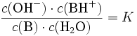 \frac{c(\mathrm{OH}^-) \cdot c(\mathrm{BH}^+)}{c(\mathrm{B}) \cdot c(\mathrm{H}_2\mathrm{O})}=K