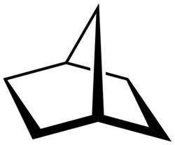 Strichformel von Norbornan. Sechs C-Atome bilden einen Ring, der symmetrisch mit einer Methylengruppe verbrückt ist.
