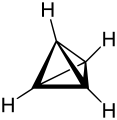 Tetrahedran, C4H4, enthält vier Brückenkopfatome (Kohlenstoffatome)