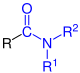 Allgemeine Struktur der Carbonsäureamide mit dem blau markierten Carbamoyl-Rest. R = H oder Organylgruppe