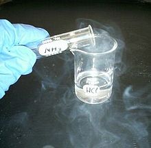 Ammoniakdämpfe reagieren mit Salzsäuredämpfen zu Ammoniumchlorid