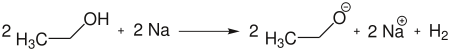 Ethanol und Natrium reagieren zu Natriumethanolat und Wasserstoff