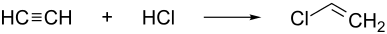 Ethyne + hydrogen chloride to chloroethene.svg