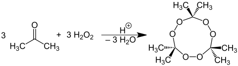 Bildung von trimerem Acetonperoxid aus Aceton und Wasserstoffperoxid.