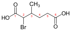 2-Bromo-3-methylhexanedioic acid.svg