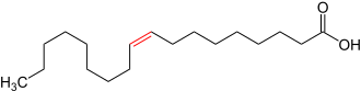 Ölsäure mit markierten Doppelbindungen.svg