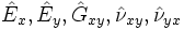 \hat E_x, \hat E_y, \hat G_{xy}, \hat \nu_{xy}, \hat \nu_{yx}