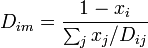  D_{im} = \frac{1-x_i}{\sum_j x_j/D_{ij}} 