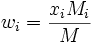  w_i = \frac{x_i M_i}{M} 