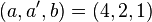 (a, a', b) = (4, 2, 1)