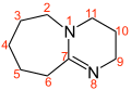 1,8-Diazabicyclo[5.4.0]- undec-7-en Nummerierung der Atome bzw. Position der Doppelbindung