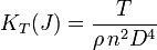 K_T(J) = \frac{T}{\rho\, n^2 D^4}