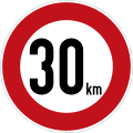 Zulässige Höchstgeschwindigkeit; gültig ab 1971 in der BRD,[11] das Zeichen wird bereits seit 1988 nicht mehr hergestellt.